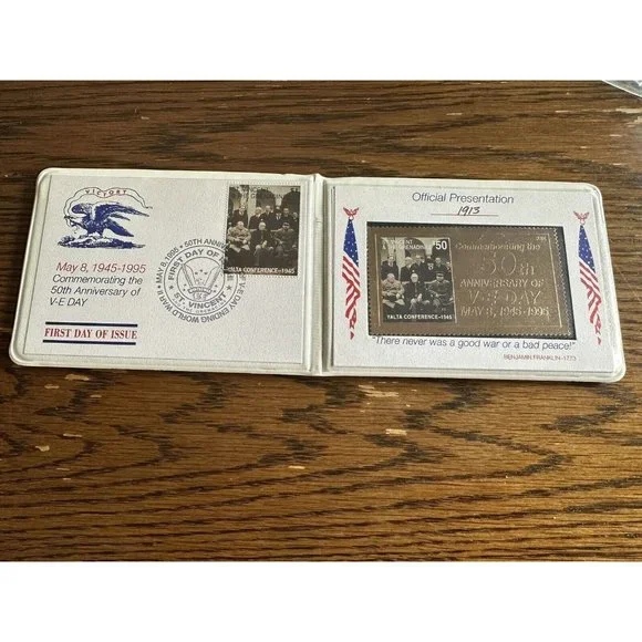 V-E Day 23K Gold Stamp 1945-1995 Commemorating 50th Anniversary Yalta Conference - Picture 4 of 7